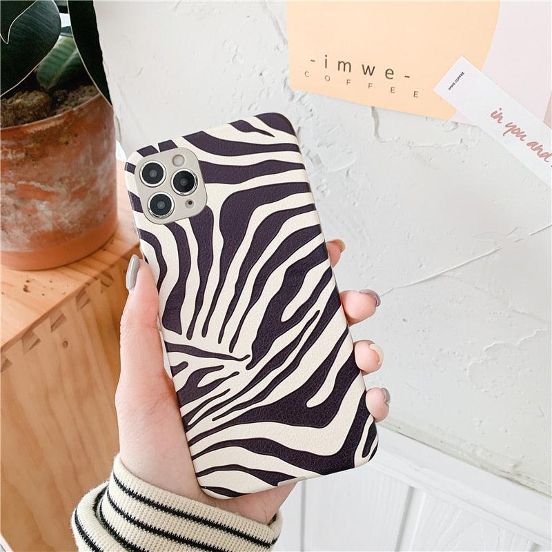Chic Zebra Print Leather Phone Case for iPhone 14/13/12/11 - Stylish & Protective - Korvel