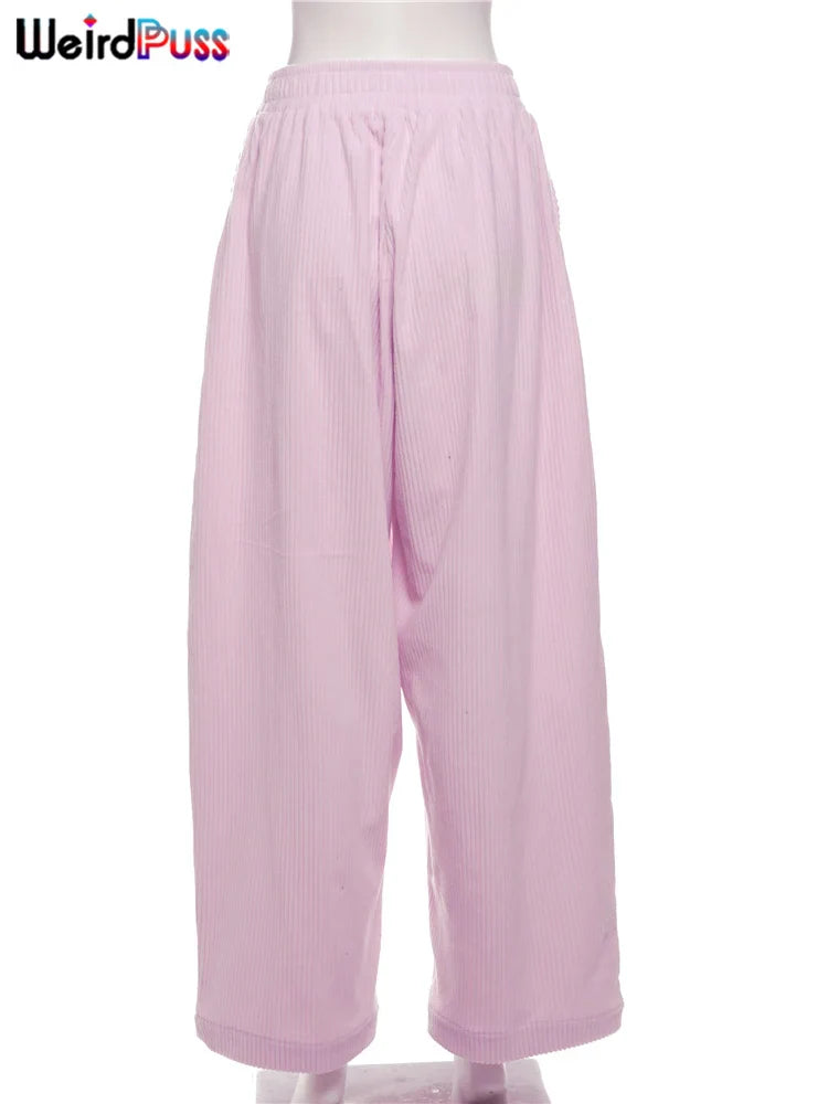 Pantalons larges en velours côtelé taille haute pour femmes
