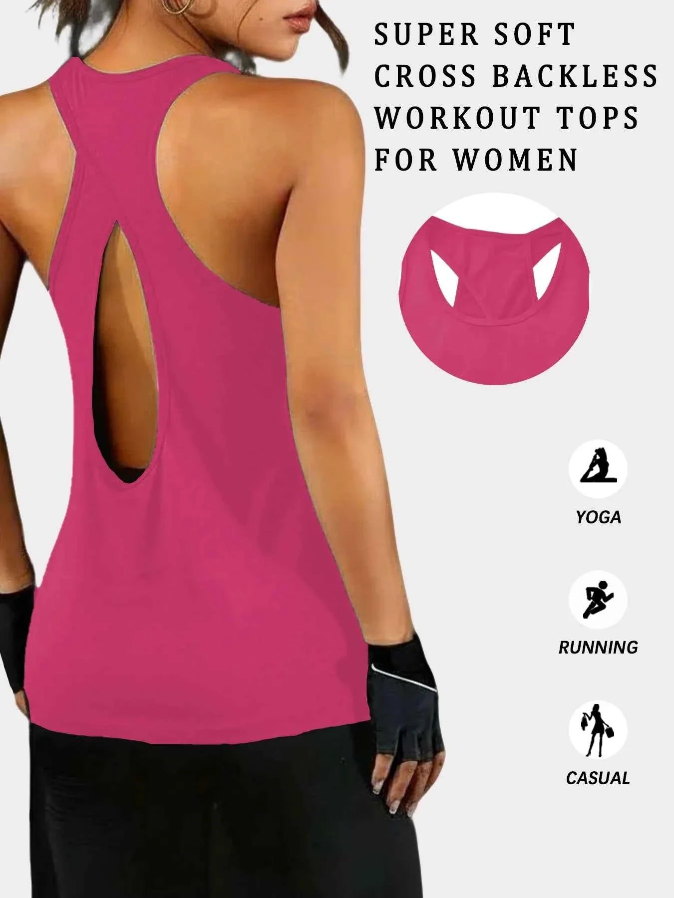 Camisetas de Yoga Racerback Sin Espalda Cruzada Súper Suaves