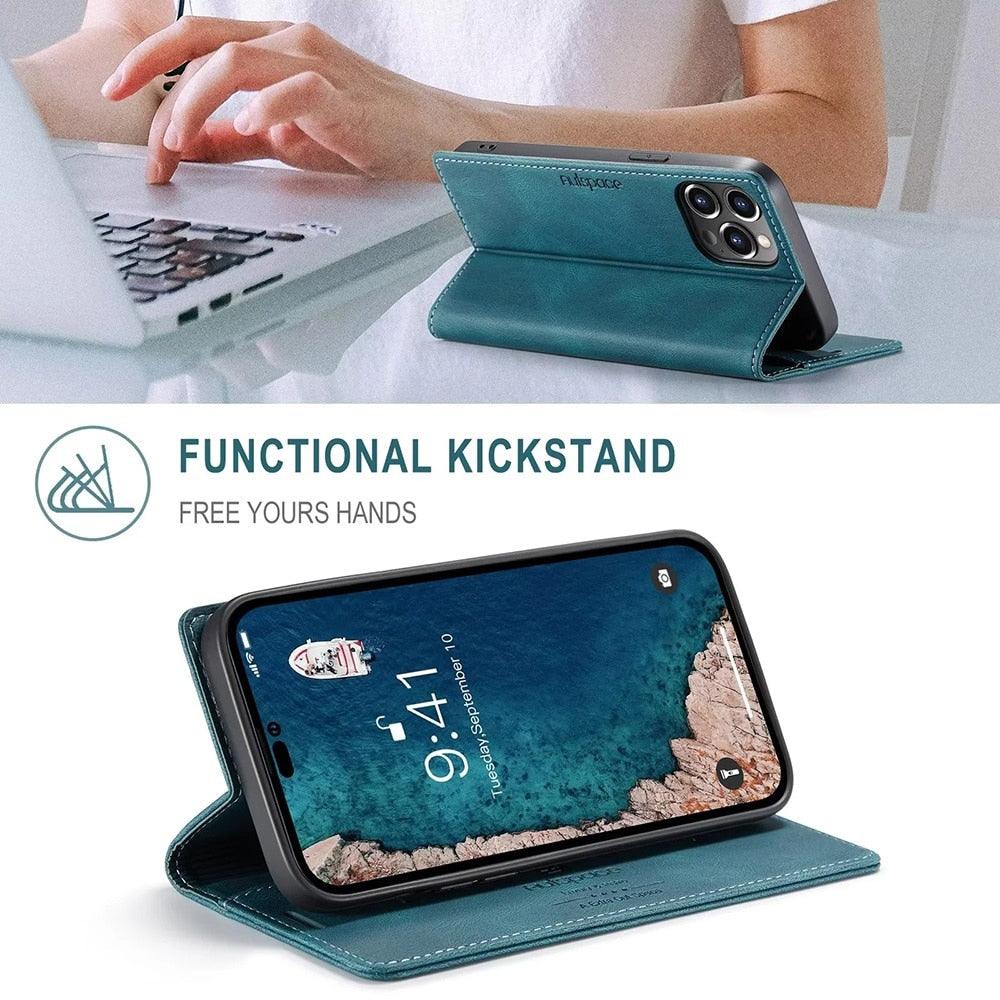 Premium Vintage Wallet Case for iPhone - Leather Flip Cover