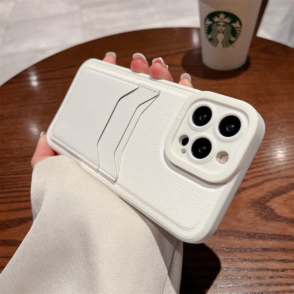 Funda de Cartera de Silicona Cuadrada de Cuero de Lujo para iPhone