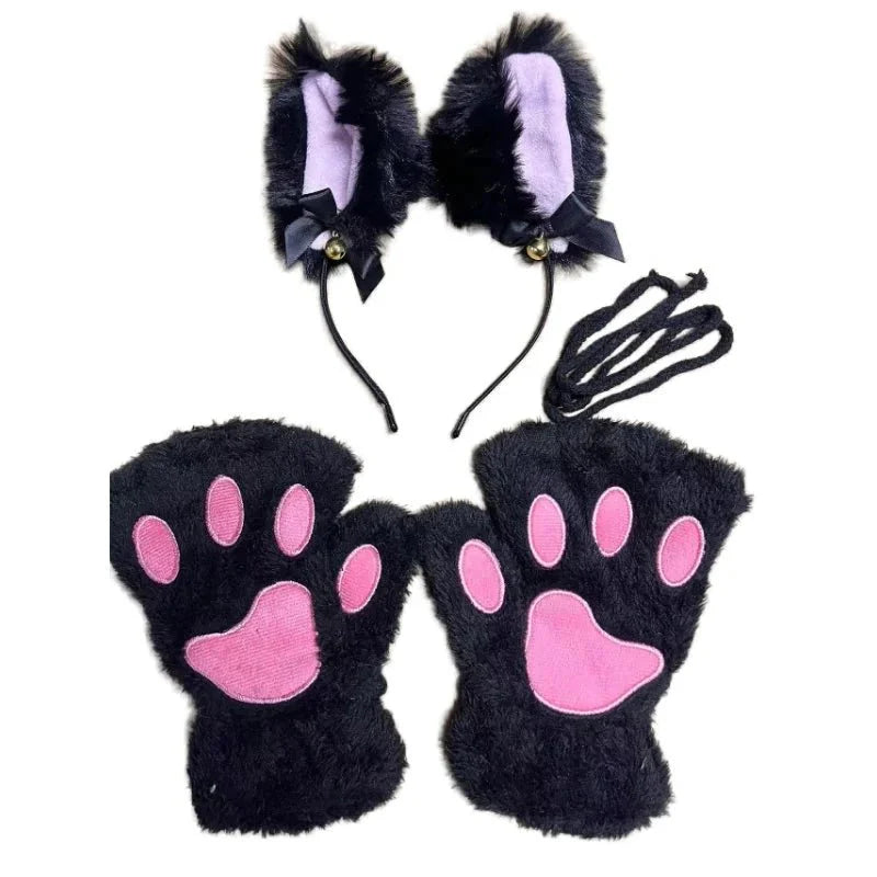 Conjunto de 5 Piezas de Guantes de Patas de Gato y Diadema de Orejas de Zorro