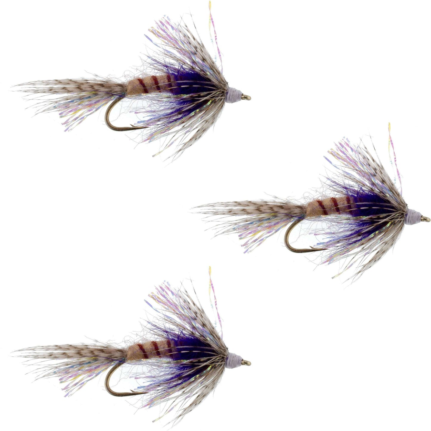 3 Pack Purple Shakey Bealy Fall Soft Hackle Wet Fly - Size 10