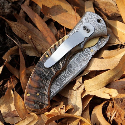 Majestic Mountain - Artisan Damascus Steel Folding Knife with Sheep Horn Grip - Korvel