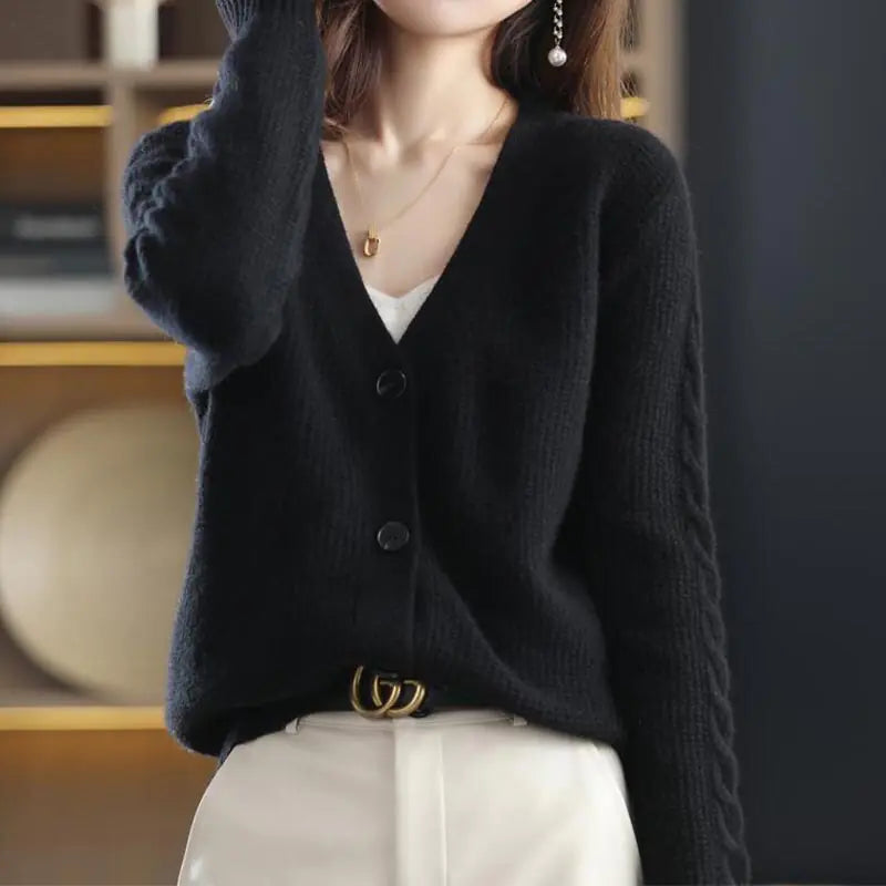 Korean V-Neck Button-Up Cardigan for Women