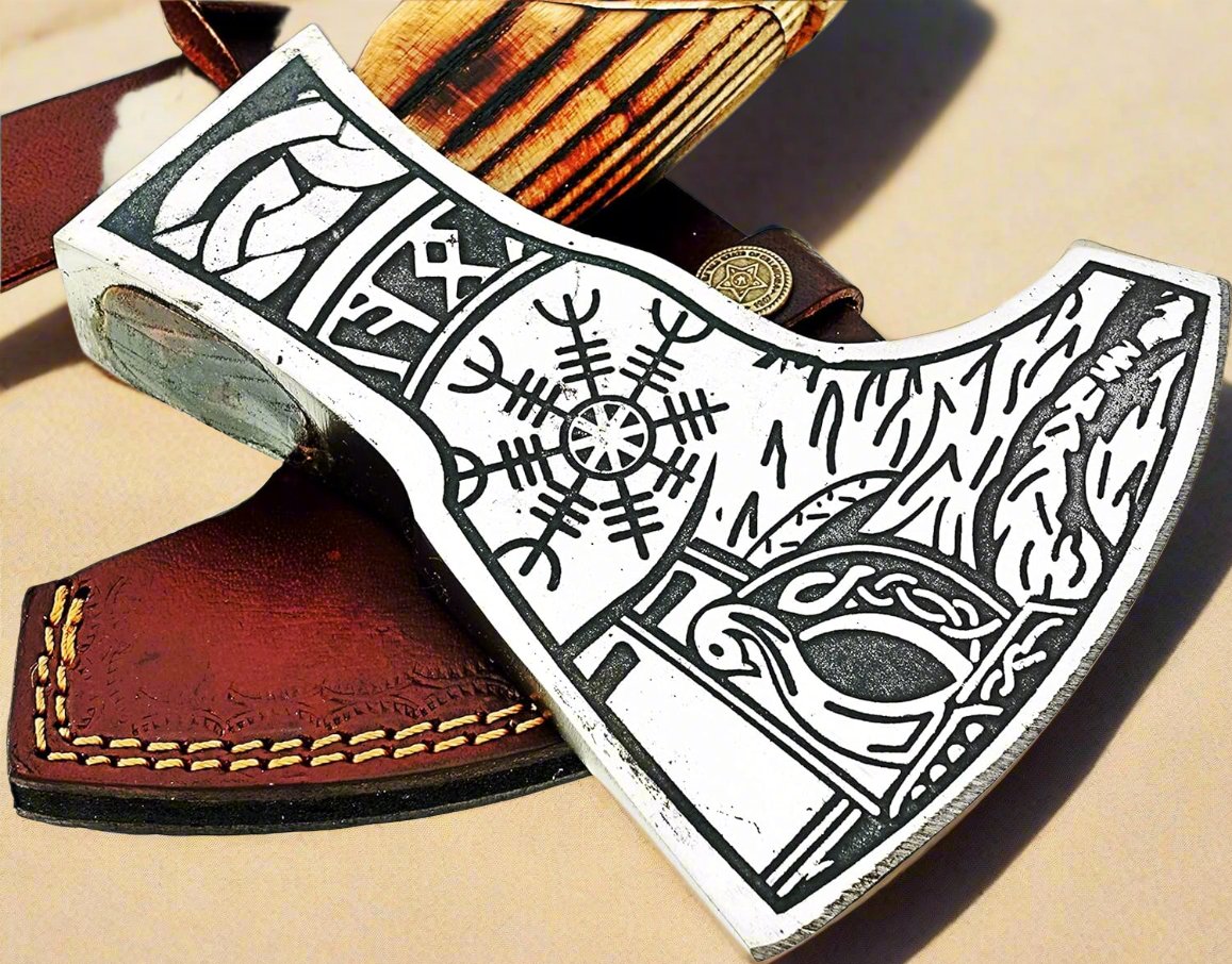 Odin's Edge: Custom Forged Norse Axe with 1095 Steel Blade & Handcrafted Ash Handle - Korvel