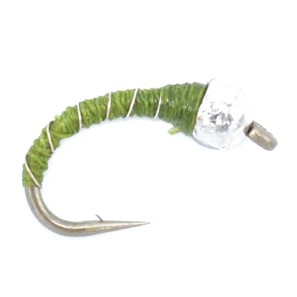 Olive Zebra Midge Bead Head Nymph Fly - Pack of 6 (Size 14) - Korvel