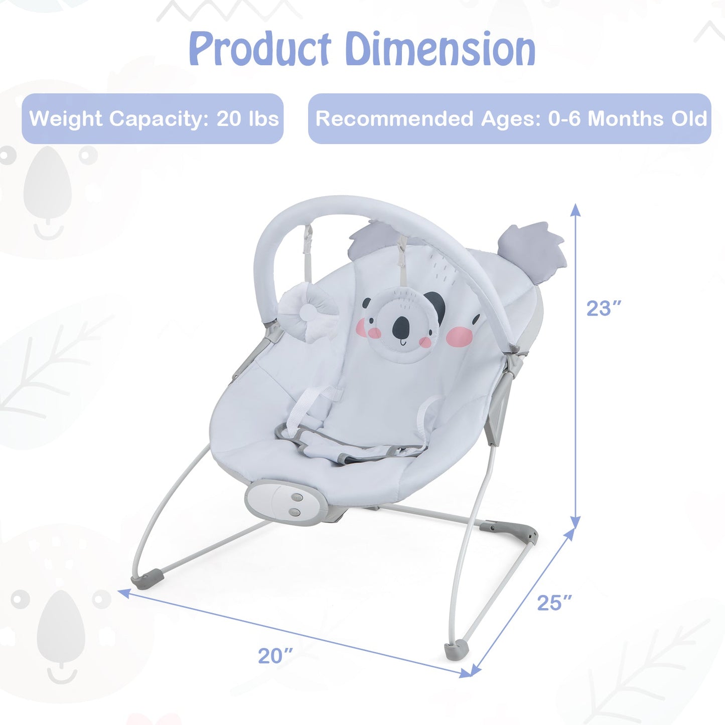 Asiento mecedor portátil para bebés con barra de juguetes desmontable - Gris