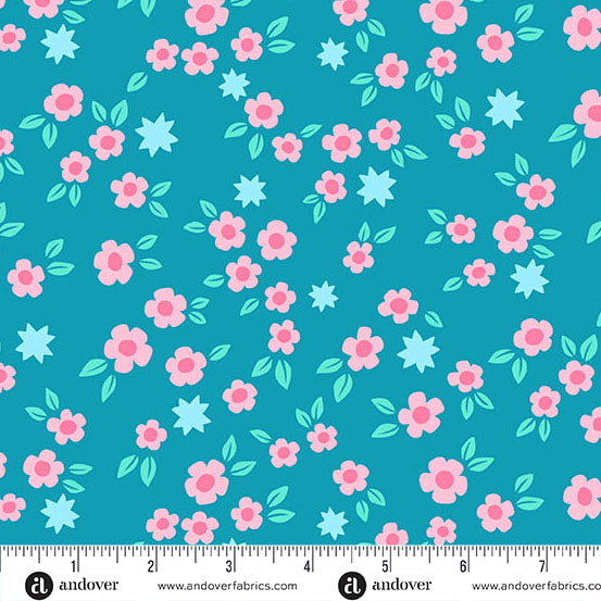 Tissu en coton à fleurs étoilées bleu ardoise - 44"/45" par yard