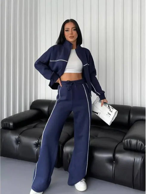 Conjunto de Cárdigan de Manga Larga con Media Cuello y Pantalones para Mujer