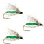 3 Pack Soft Hackle Partridge and Green Fly Fishing Wet Flies - Hook Size 12