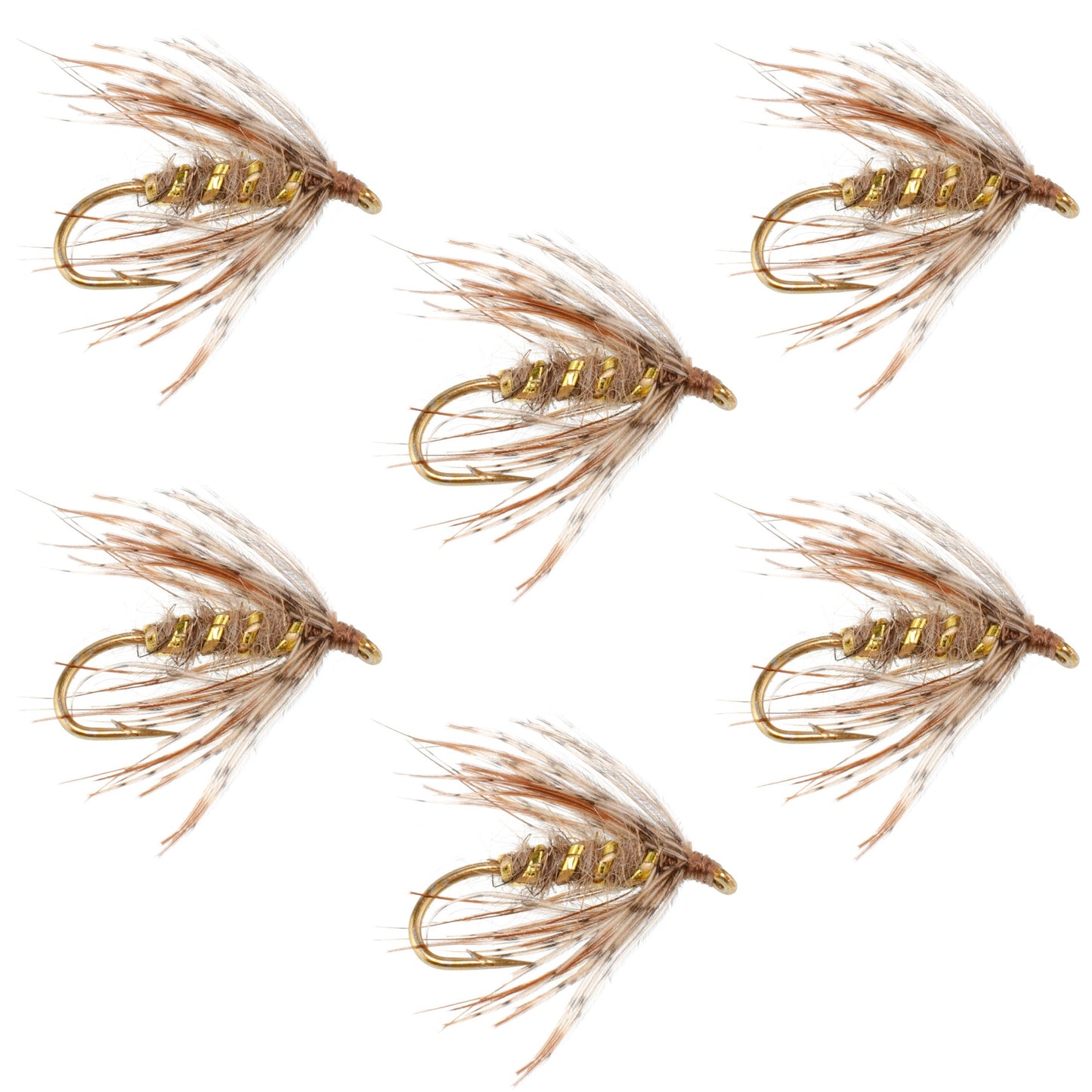 Premium Soft Hackle March Brown Partridge Wet Flies - Set of 6, Size 16 - Korvel