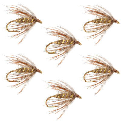 Premium Soft Hackle March Brown Partridge Wet Flies - Set of 6, Size 16 - Korvel