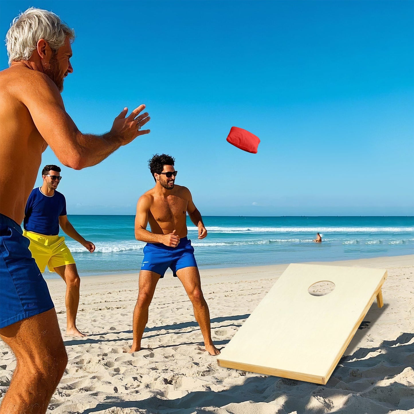 Juego de Tablero de Cornhole de Madera Sólida Premium con 8 Bolsas de Frijoles