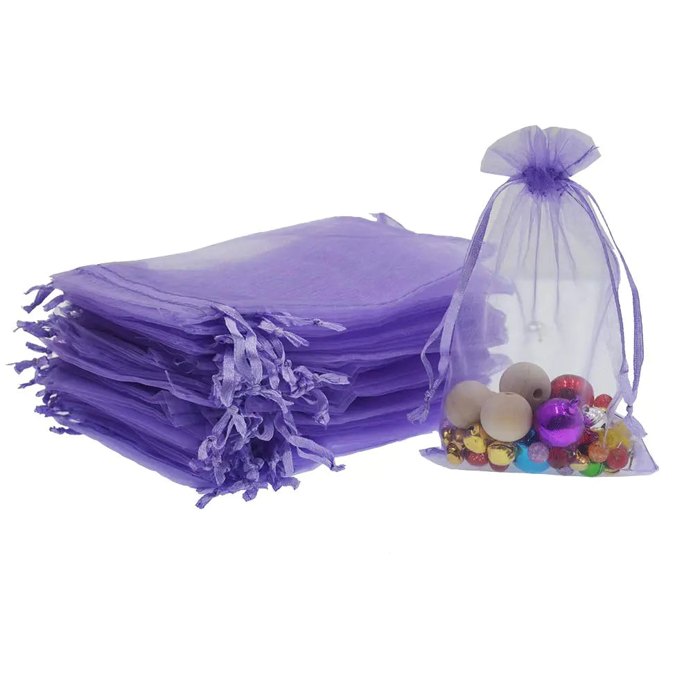 Lautechco 100Pcs Bolsas de Regalo de Organza Morado Claro - 6x8 Pulgadas