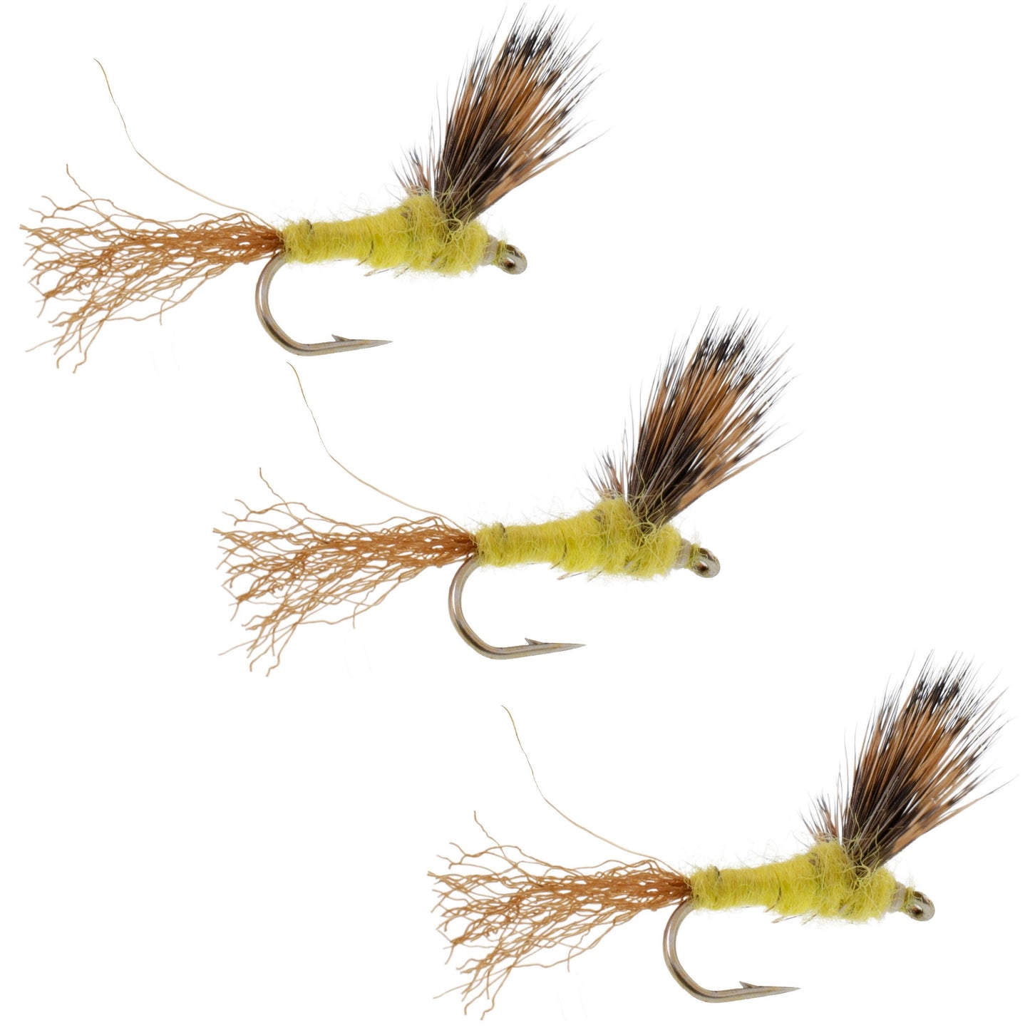 Paquete de 3 Anzuelos Sparkle Dun PMD Cuerpo Amarillo Mayfly Tamaño 16