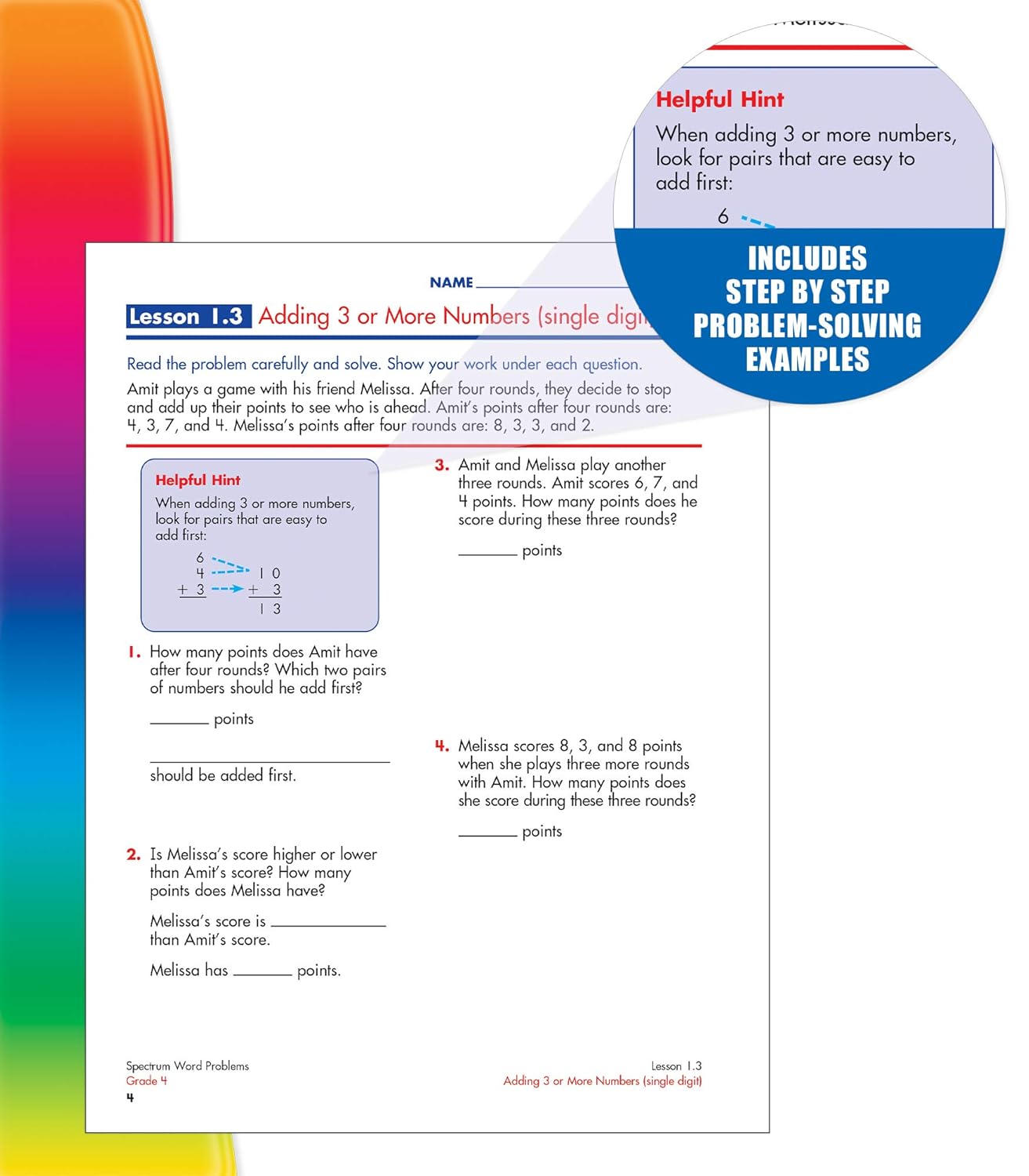 Spectrum 4th Grade Math Word Problems Workbook - Engaging Activities for Ages 9-11, 128 Pages, Spiral Bound - Korvel