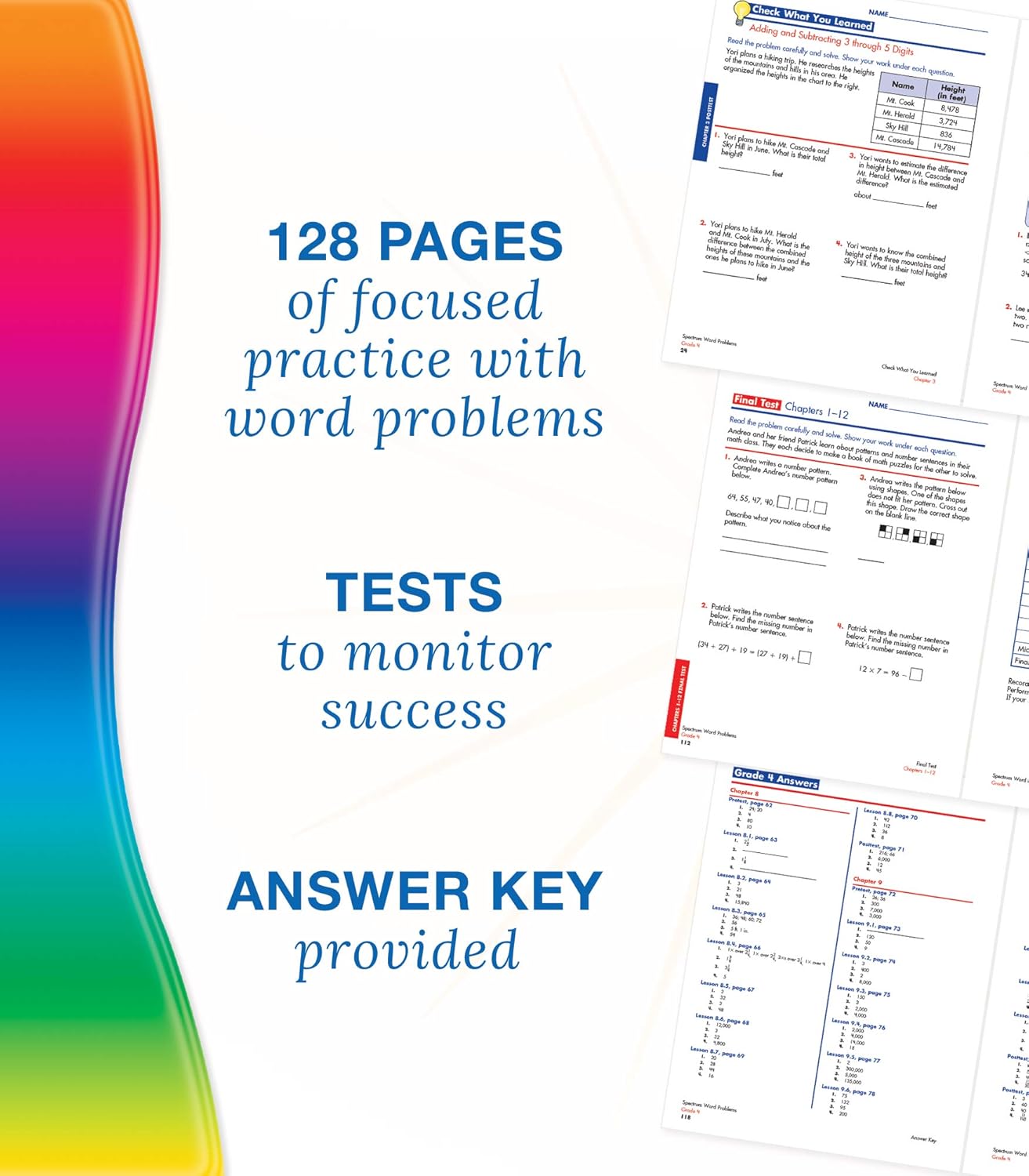 Spectrum 4th Grade Math Word Problems Workbook - Engaging Activities for Ages 9-11, 128 Pages, Spiral Bound - Korvel