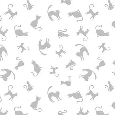 Espectáculo Espeluznante - Tela de Algodón Blanca con Gatos