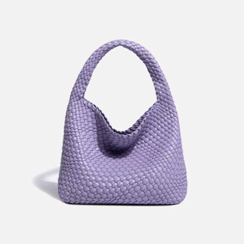 Bolso de Cubo de Cuero Suave Tejido a Mano para Mujeres