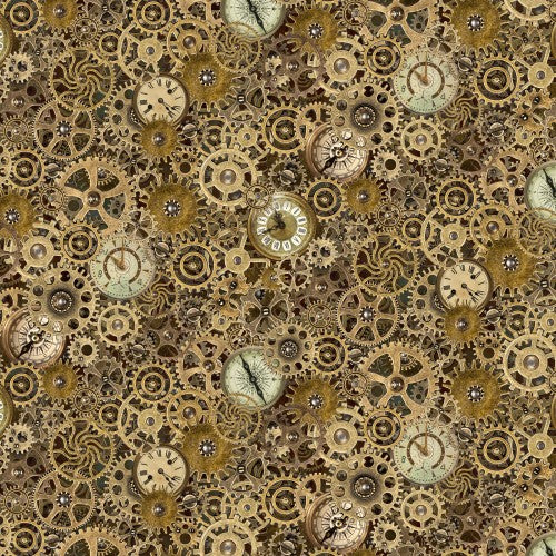 Steampunk Menagerie Gears & Clocks Cotton Fabric - 44"/45" Per Yard