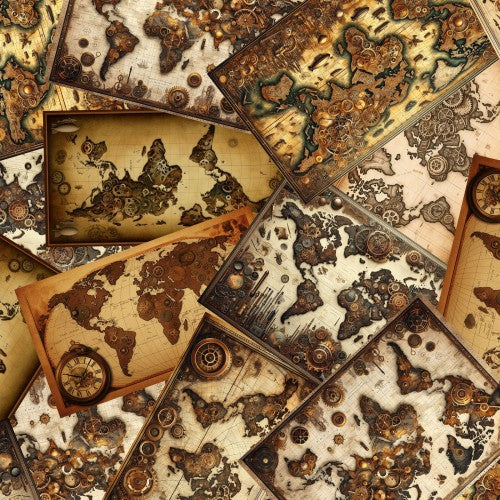 Tissu en coton Steampunk Menagerie Maps - 44"/45" par yard