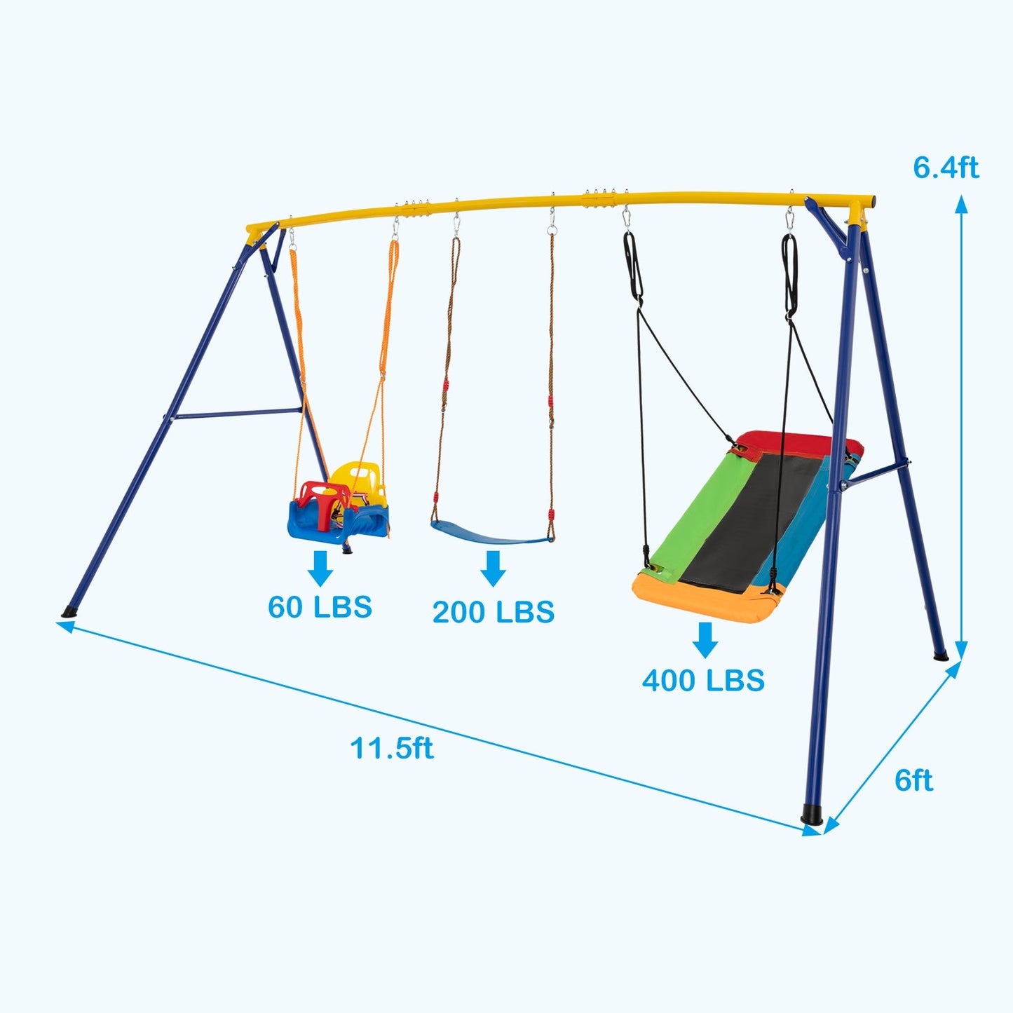 Estructura de Columpio de Acero Carbono de Alta Resistencia de 660 LBS con 3 Columpios - Amarillo