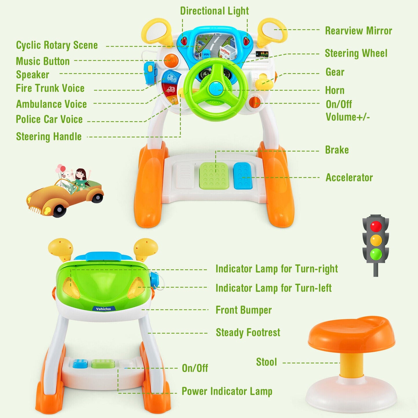 Juego de simulación de volante para niños con luces y sonidos