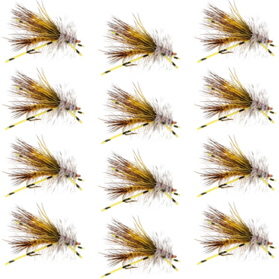 Kaufmann's Yellow Crystal Stimulator Rubber Legs Dry Fly - 1 Dozen Flies Hook Size 16