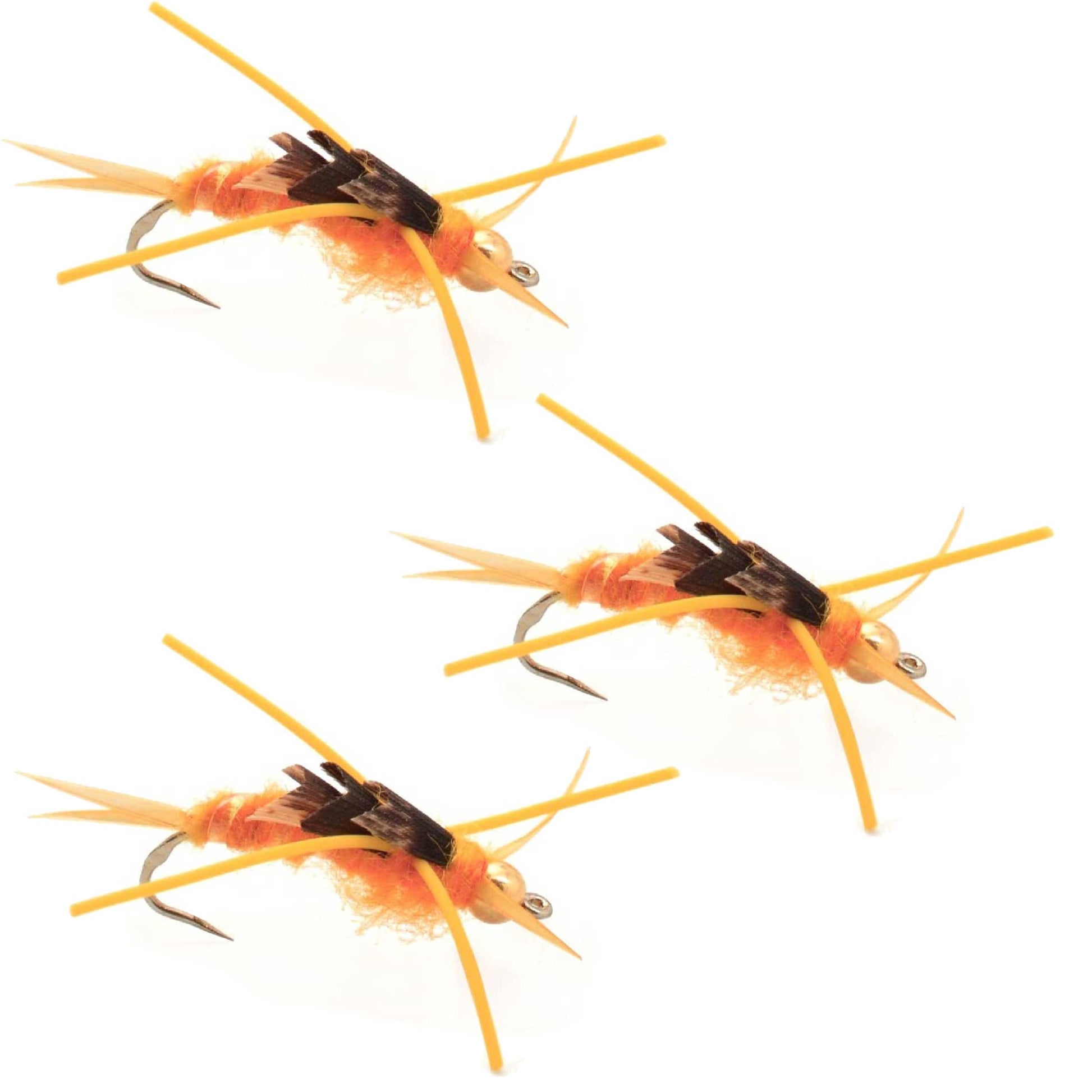 3-Pack Barbless Gold Bead Kaufmann's Golden Stonefly Nymphs with Rubber Legs - Size 10 - Korvel