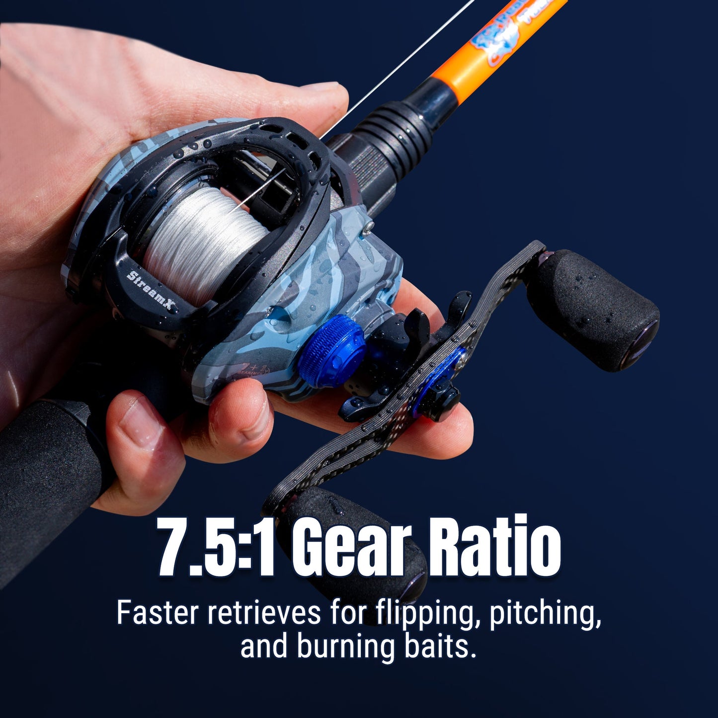 Reaction Tackle Baitcasting Fishing Reel- StreamX Edition- 7.5:1 gear ratio - NEW