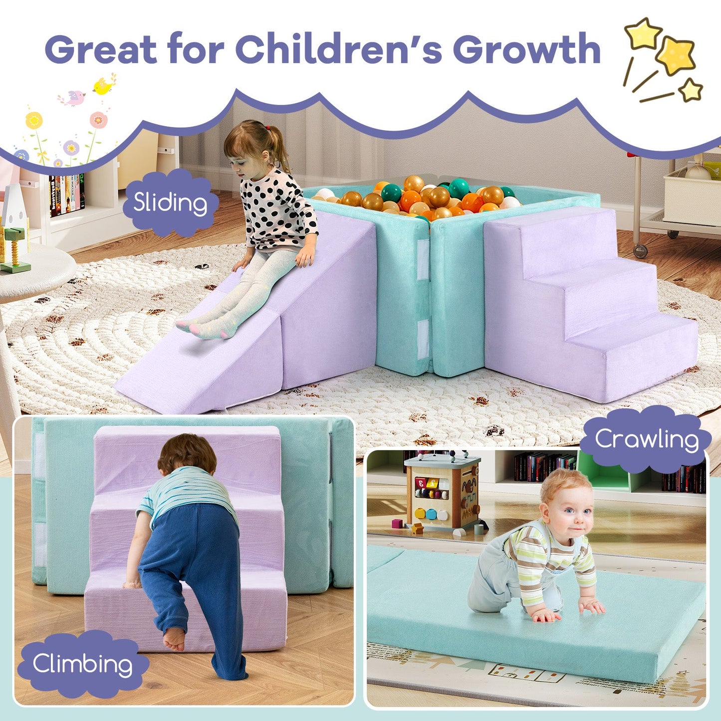 Juego de Suave Tela de 3 en 1 para Niños Pequeños - Púrpura