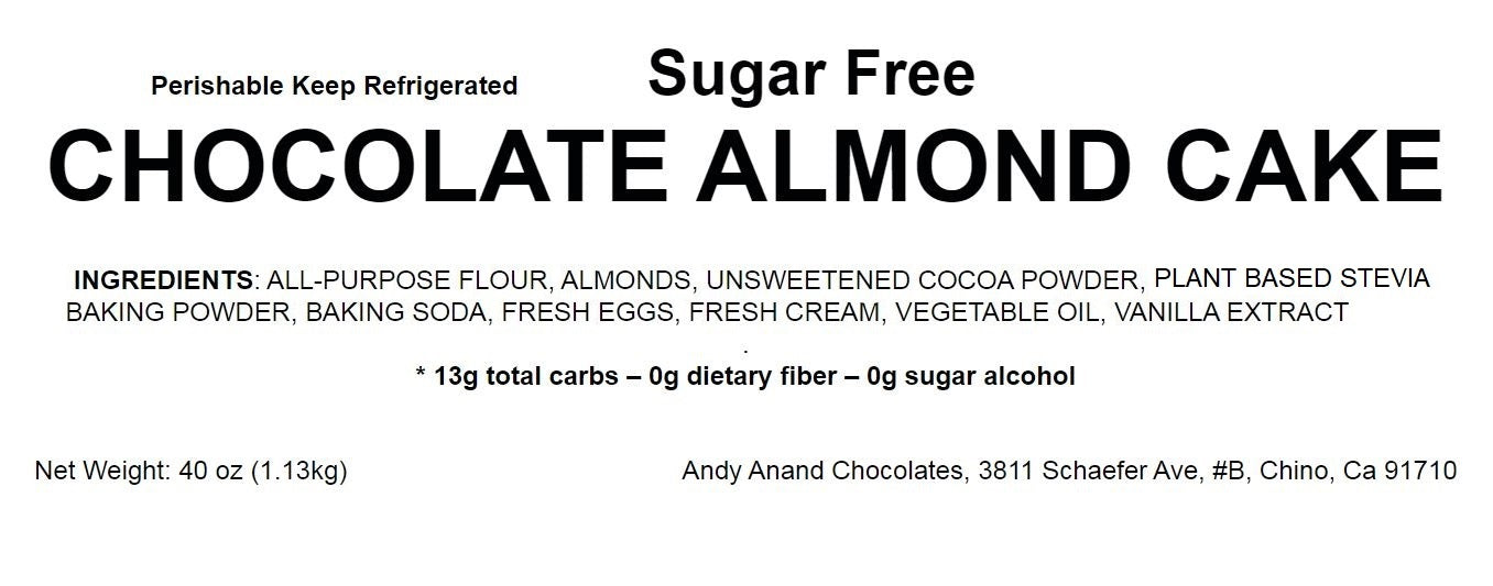 Andy Anand Sugar Free Chocolate Almond Cake - 2.5 lbs