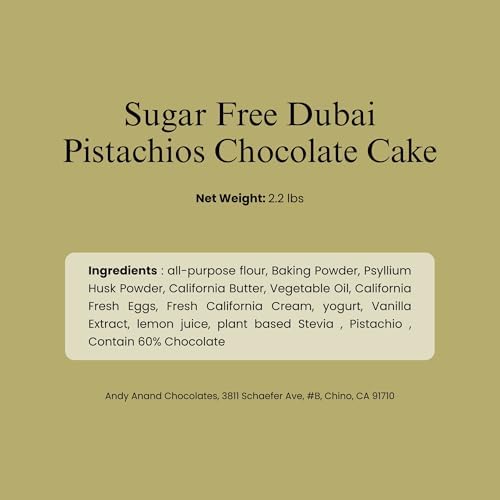 Andy Anand Sugar Free Dubai Chocolate Cake with Pistachios