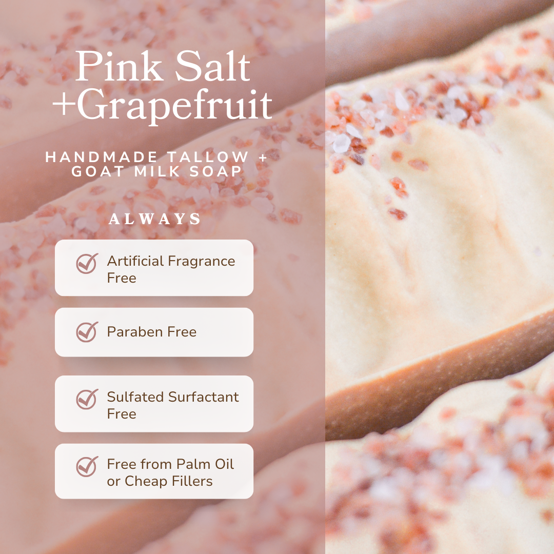 Pink Salt + Grapefruit Cleansing Bar Handmade Tallow and Goat Milk Soap Bar - Korvel