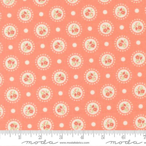 Tissu en coton à pois de fleurs corail Sunbonnet - 44"/45" par yard