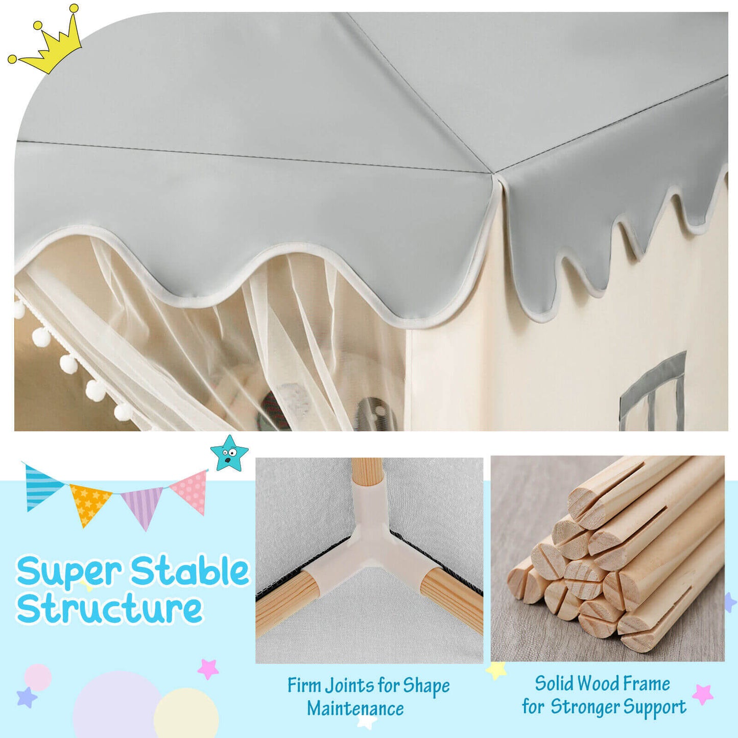 Kids Large Play Castle Fairy Tent with Mat - Beige