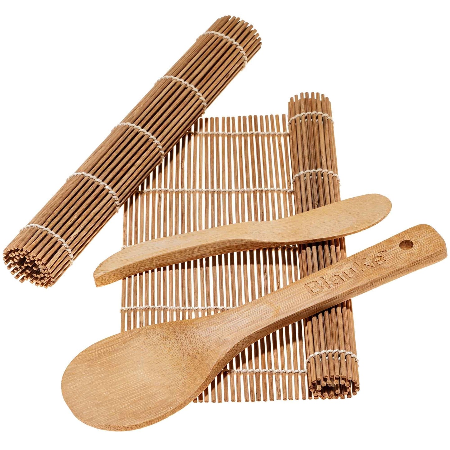 Bamboo Sushi Making Kit – 2 Rolling Mats, Rice Paddle, Spreader & 5 Pairs Chopsticks - Korvel