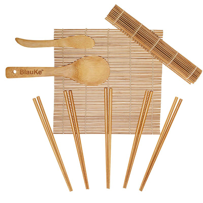Bamboo Sushi Making Kit – 2 Rolling Mats, Rice Paddle, Spreader & 5 Pairs Chopsticks - Korvel