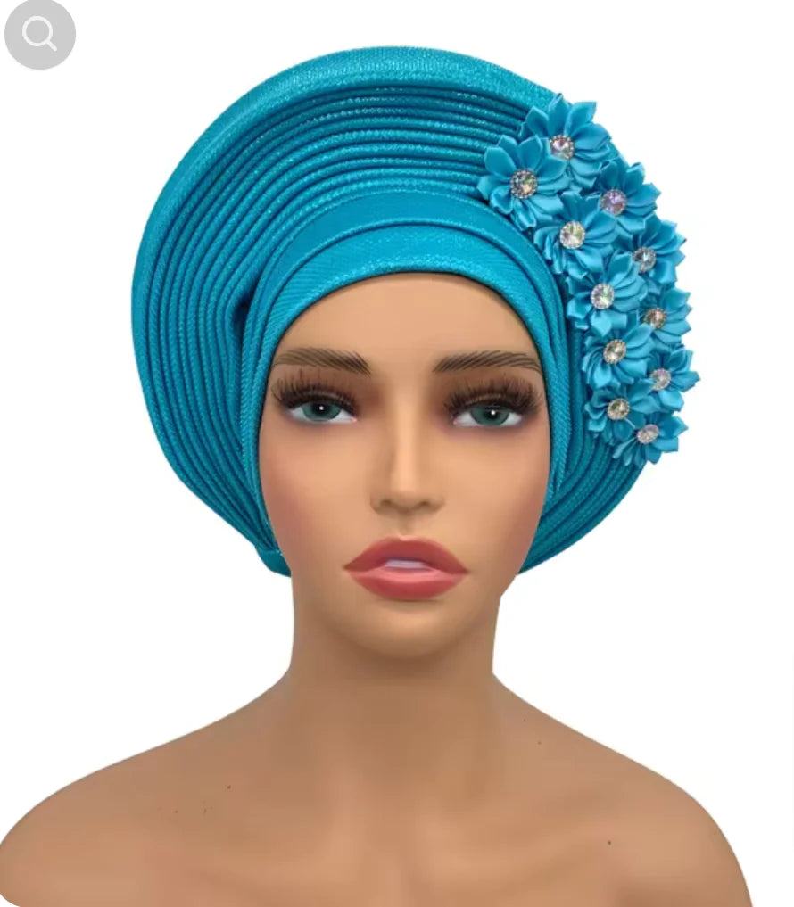 Elegant Floral Auto Gele Headwrap - 2024 African Turban