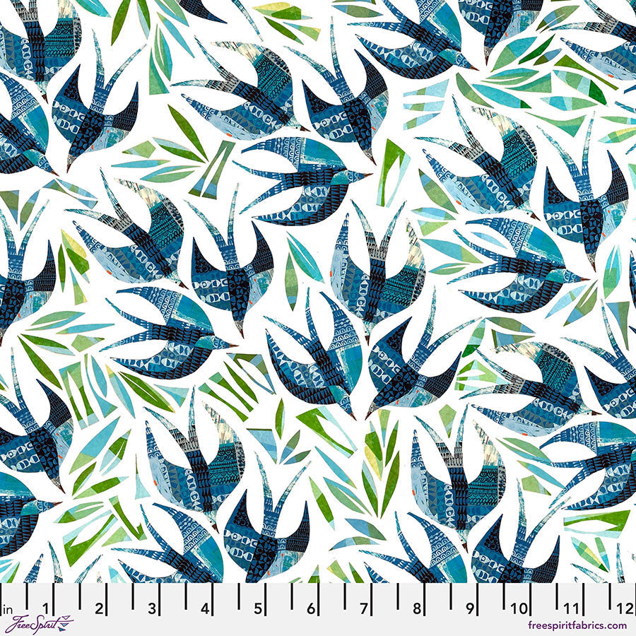 Swallows Blue Cotton Fabric - 44"/45" Per Yard