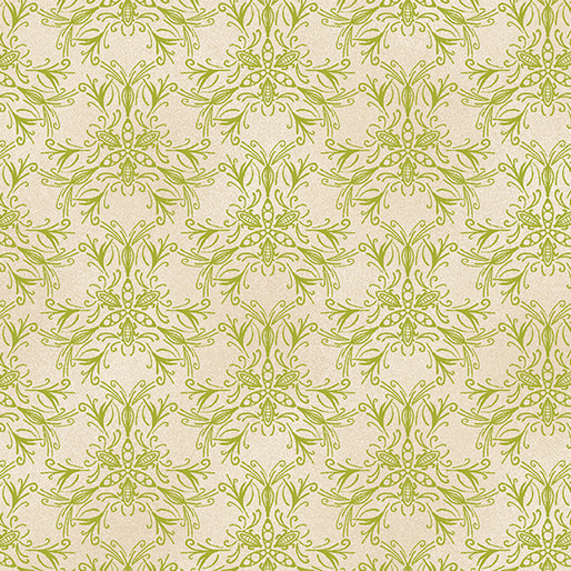 Swarm Lime/Ivory Ground Works Cotton Fabric - 44"/45" Per Yard