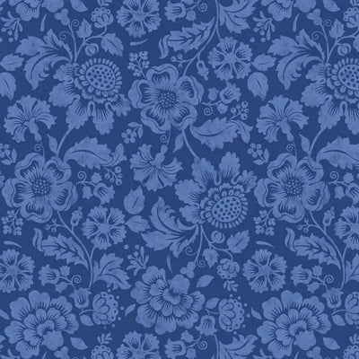 Tissu en coton floral tonal cerise douce bleu marine/bleu - 44"/45" par yard
