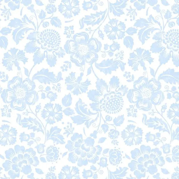 Sweet Cherry Tonal Floral Cotton Fabric - White/Blue, 44"/45" Per Yard