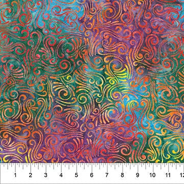 Swirls II Multi Rainbow Cotton Wideback Fabric