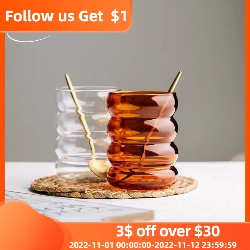 Wave Shape Glass Cup - Elegant Drinkware