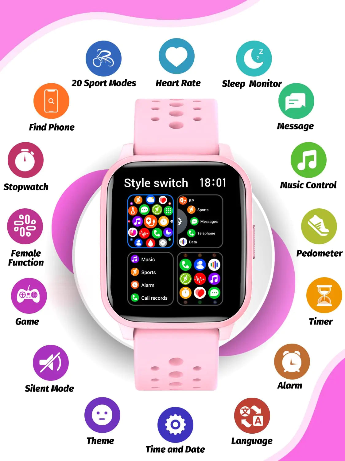 Reloj Inteligente para Niños de 4 a 16 Años - Rosa