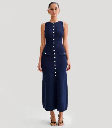 Elegant Knitted Sleeveless Long Dress