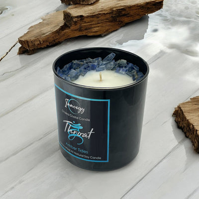 Harmonizing Throat Chakra Candle with Blue Kyanite | 9oz Coconut-Soy Blend - Korvel