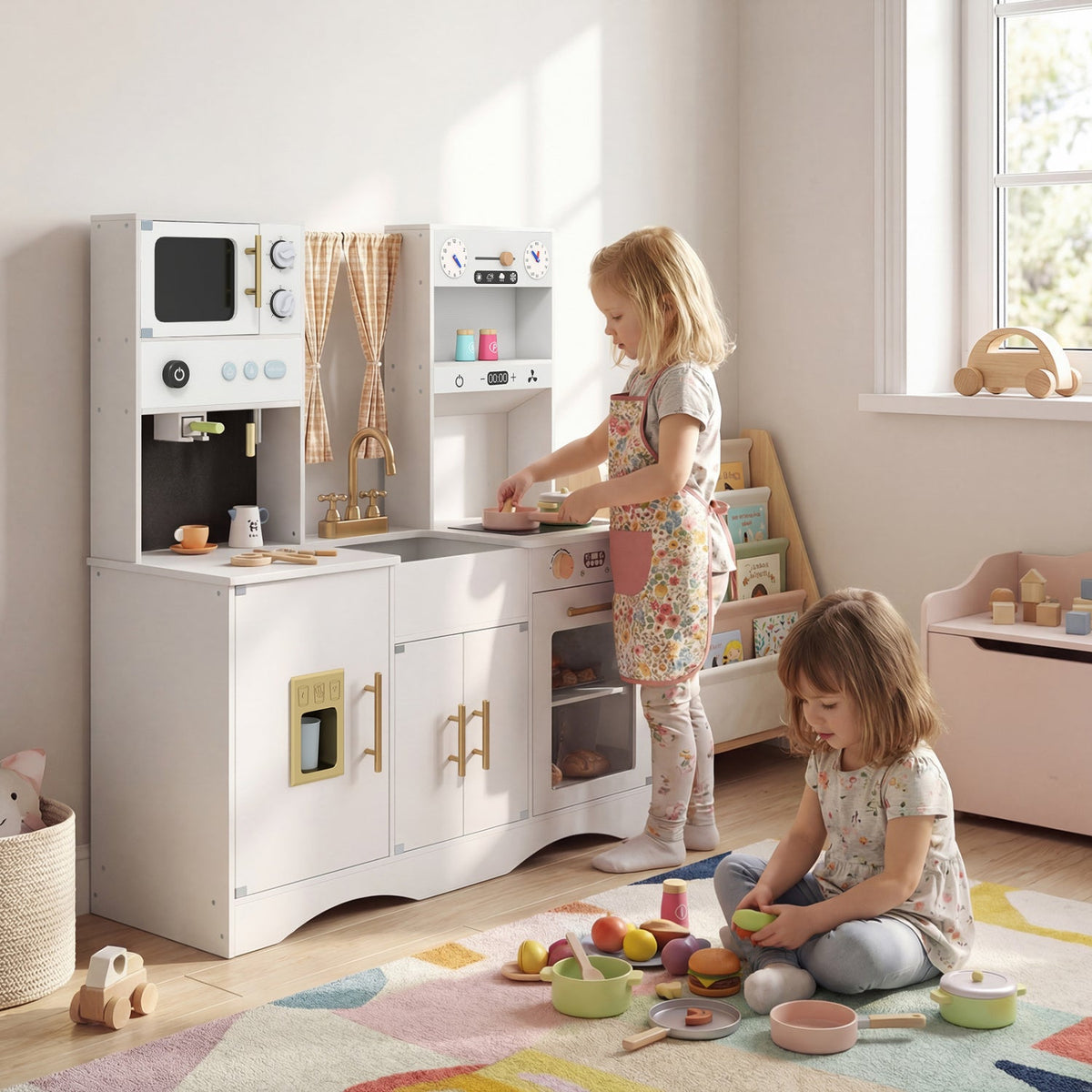 Ensemble de cuisine pour enfants avec micro-ondes et cafetière - Rose